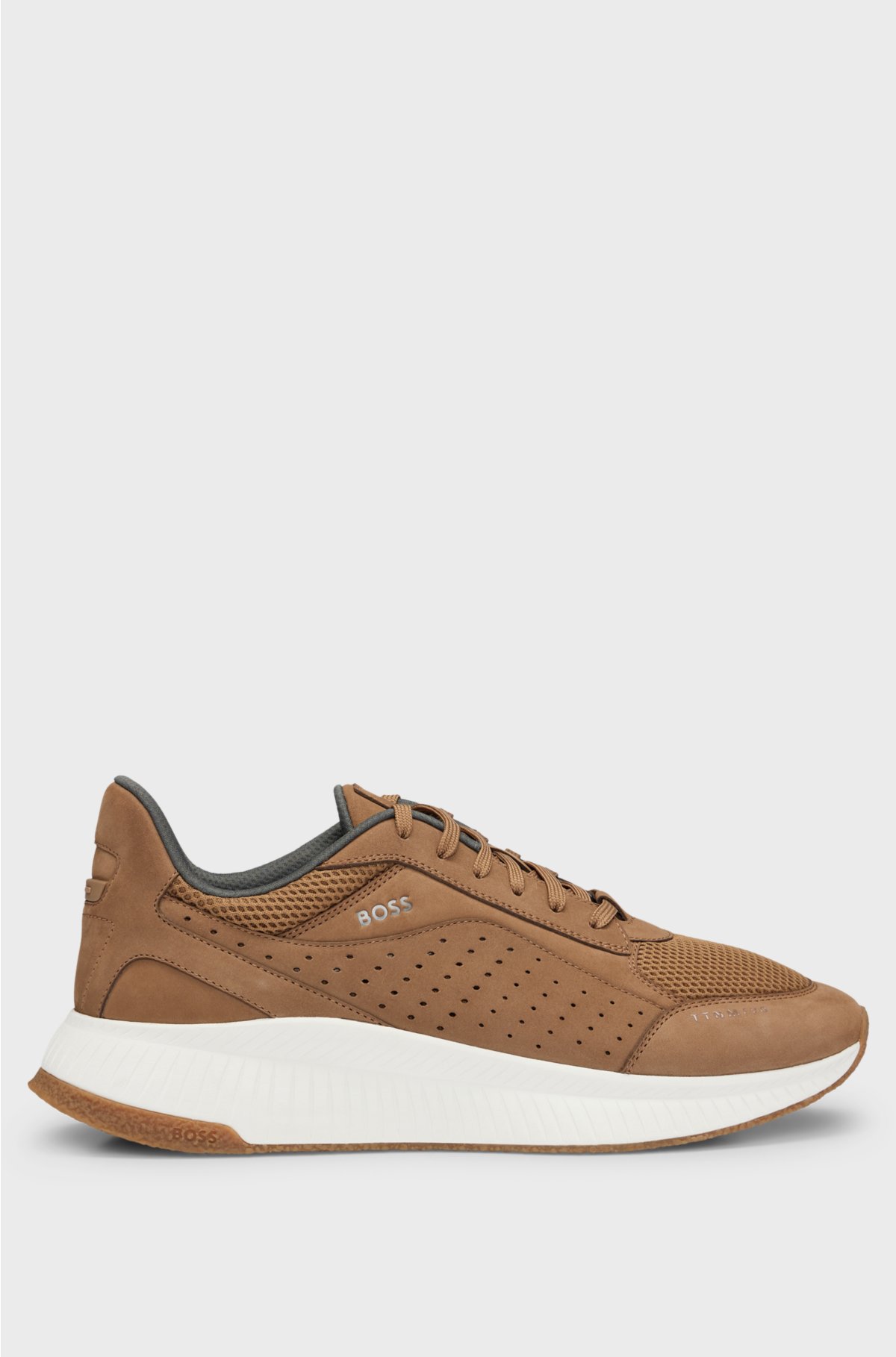 TTNM EVO leather lace-up trainers with mesh trims, Beige