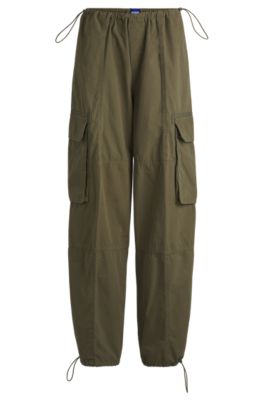 Oversized-fit parachute trousers in cotton poplin, Dark Green