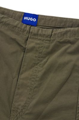 Oversized-fit parachute trousers in cotton poplin, Dark Green