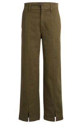 HUGO - Relaxed-fit trousers in stretch-cotton twill - Khaki