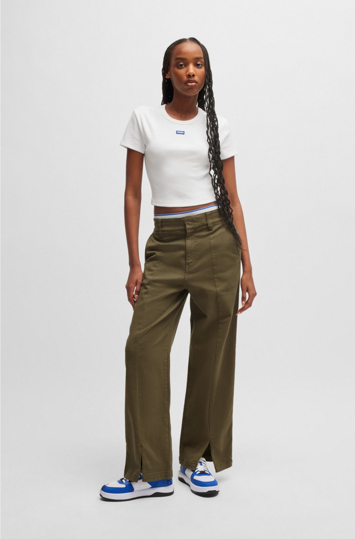 Relaxed-fit trousers in stretch-cotton twill, Khaki