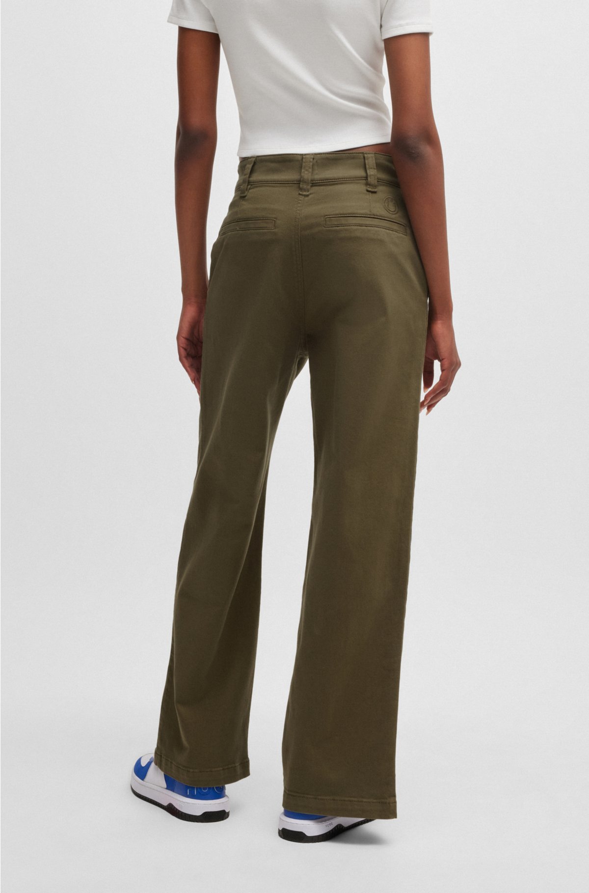 Relaxed-fit trousers in stretch-cotton twill, Khaki