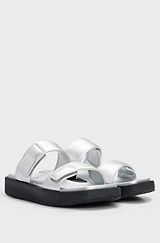 Faux-leather slip-on sandals with padded straps, Silver