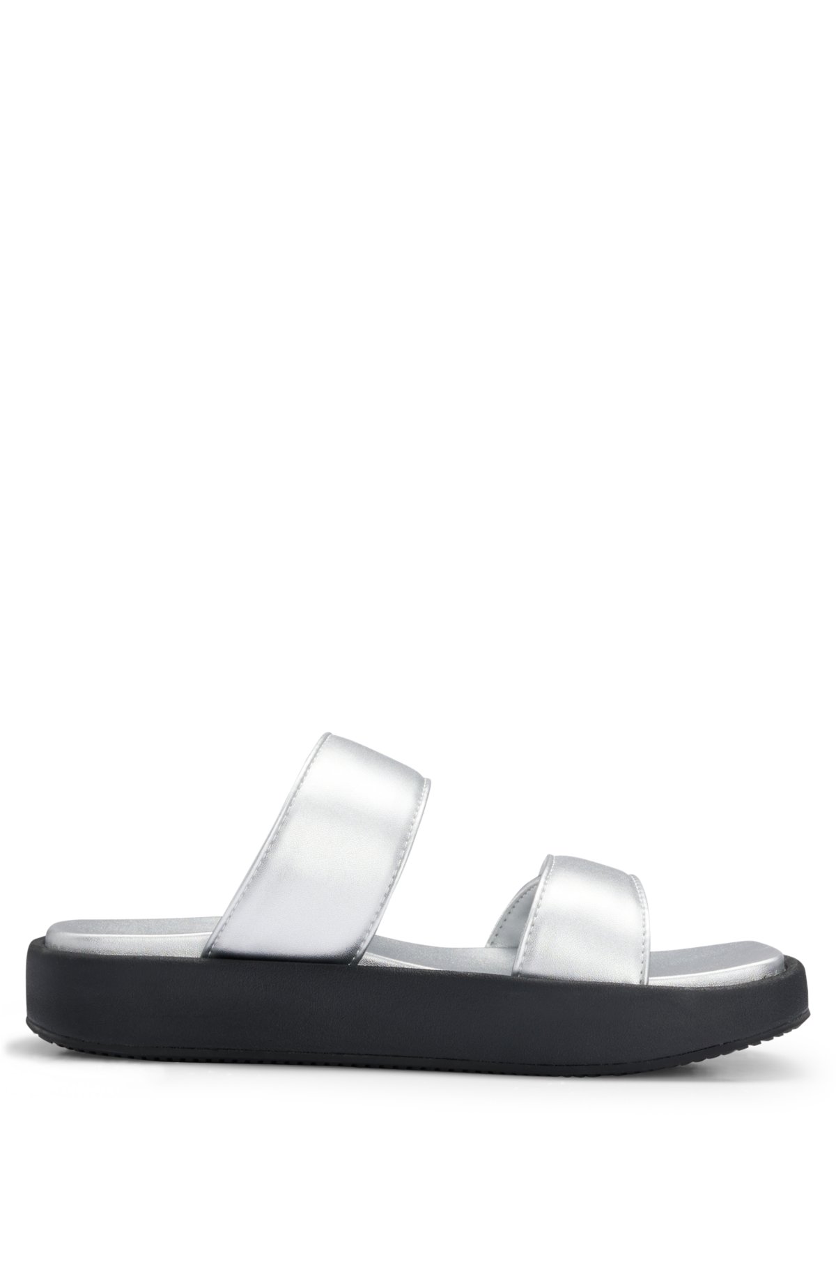 Faux-leather slip-on sandals with padded straps, Silver