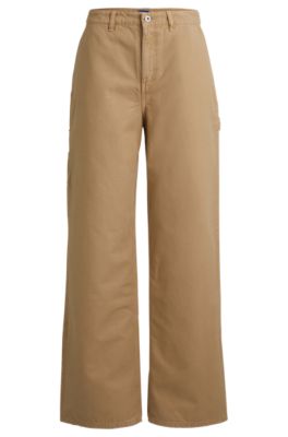 Wide-leg oversized-fit trousers in cotton canvas, Beige