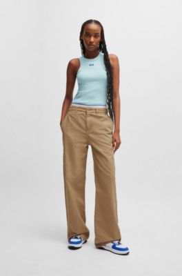 Wide-leg oversized-fit trousers in cotton canvas, Beige