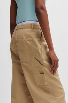 Wide-leg oversized-fit trousers in cotton canvas, Beige