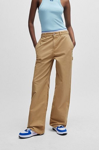 Wide-leg oversized-fit trousers in cotton canvas, Beige