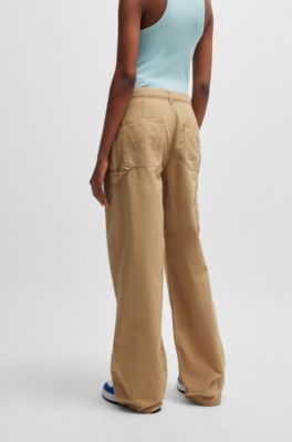 Wide-leg oversized-fit trousers in cotton canvas, Beige