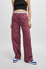 Straight-fit trousers in cotton canvas, Pink