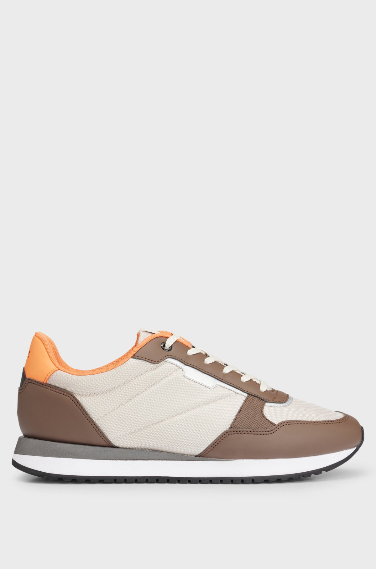 Mixed-material trainers with pop-colour details, Light Brown