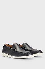 Tumbled-leather loafers with contrast outsole, Black