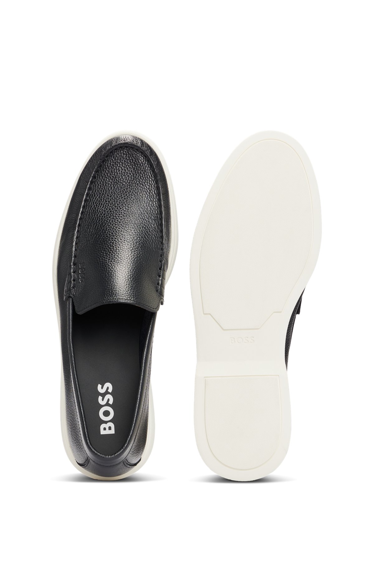 Tumbled-leather loafers with contrast outsole, Black