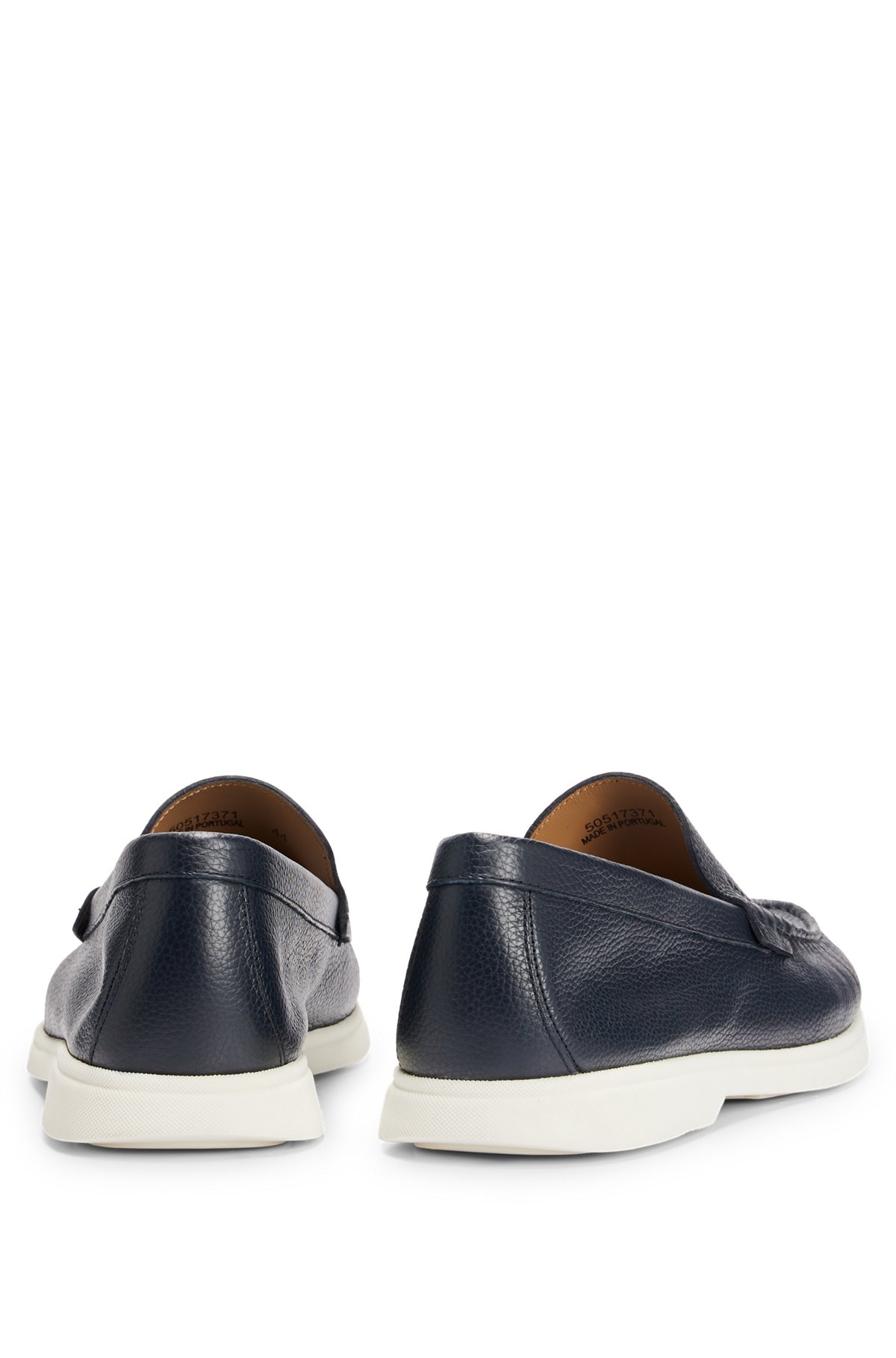 Tumbled-leather loafers with contrast outsole, Dark Blue