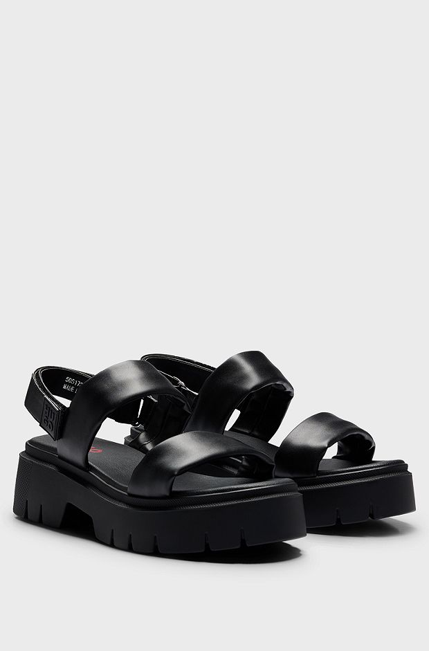 Nappa-leather sandals with padded upper straps, Black