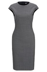 Платье-футляр с короткими рукавами из чистой шерсти, Серый