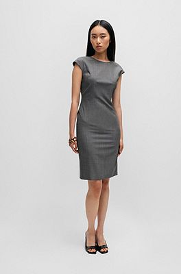 BOSS - Cap-sleeve shift dress in virgin wool