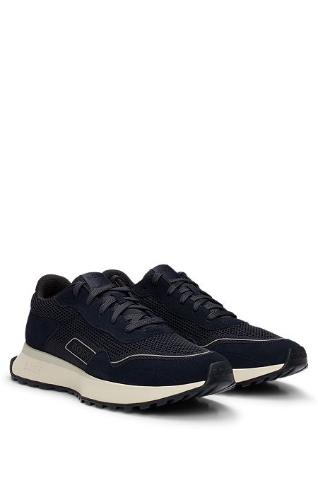 Mixed-material trainers with suede and faux leather, Dark Blue