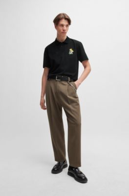 Cotton-piqu&eacute; polo shirt with logo artwork, Black