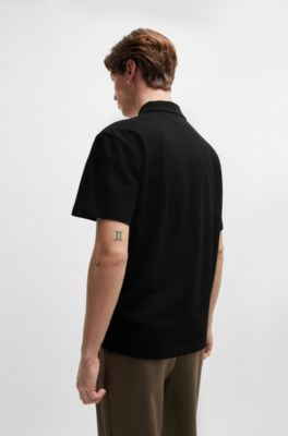 Cotton-piqu&eacute; polo shirt with logo artwork, Black