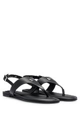 Toe-post sandals in nappa leather with buckled strap, Black