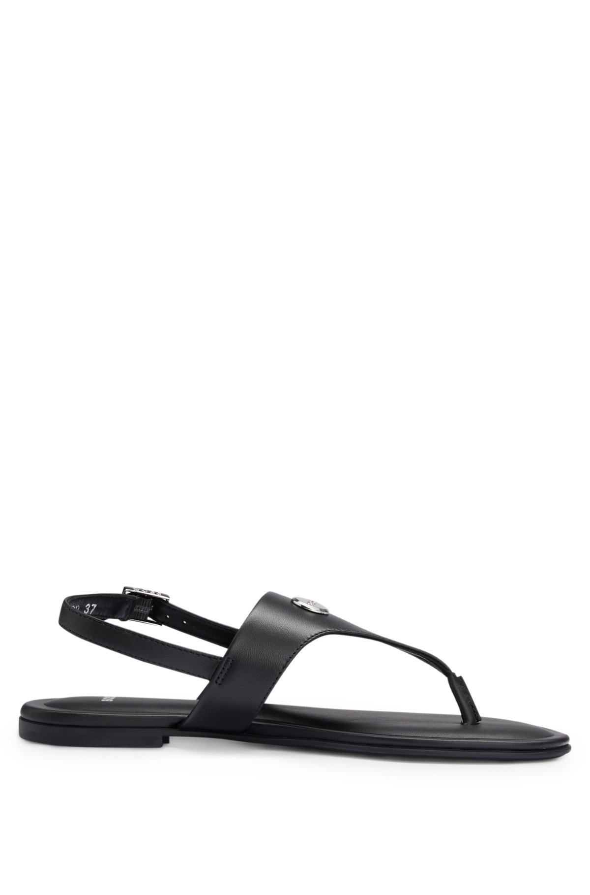 Toe-post sandals in nappa leather with buckled strap, Black