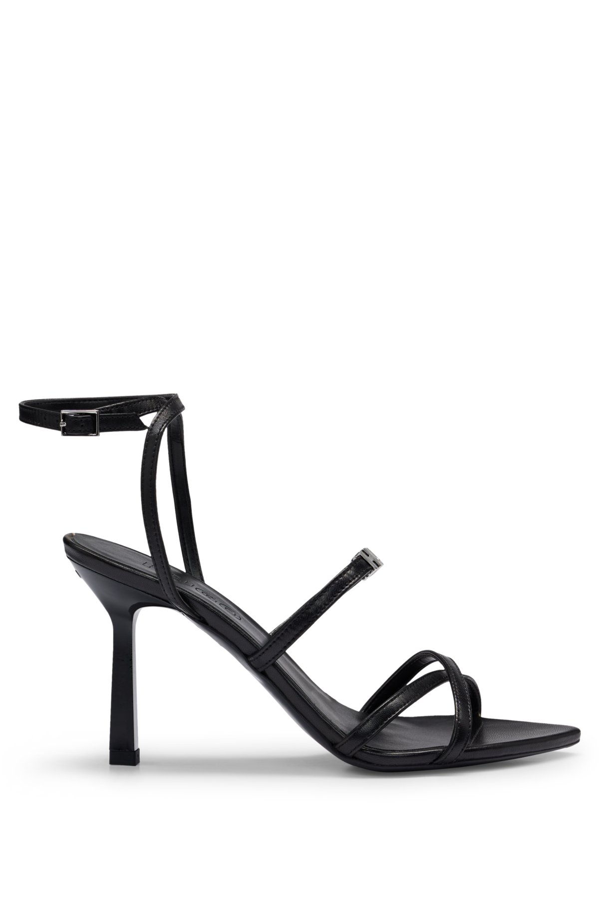 Nappa-leather strappy sandals with logo trim, Black