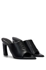 Padded-leather mules with stacked logo and open toe, Black