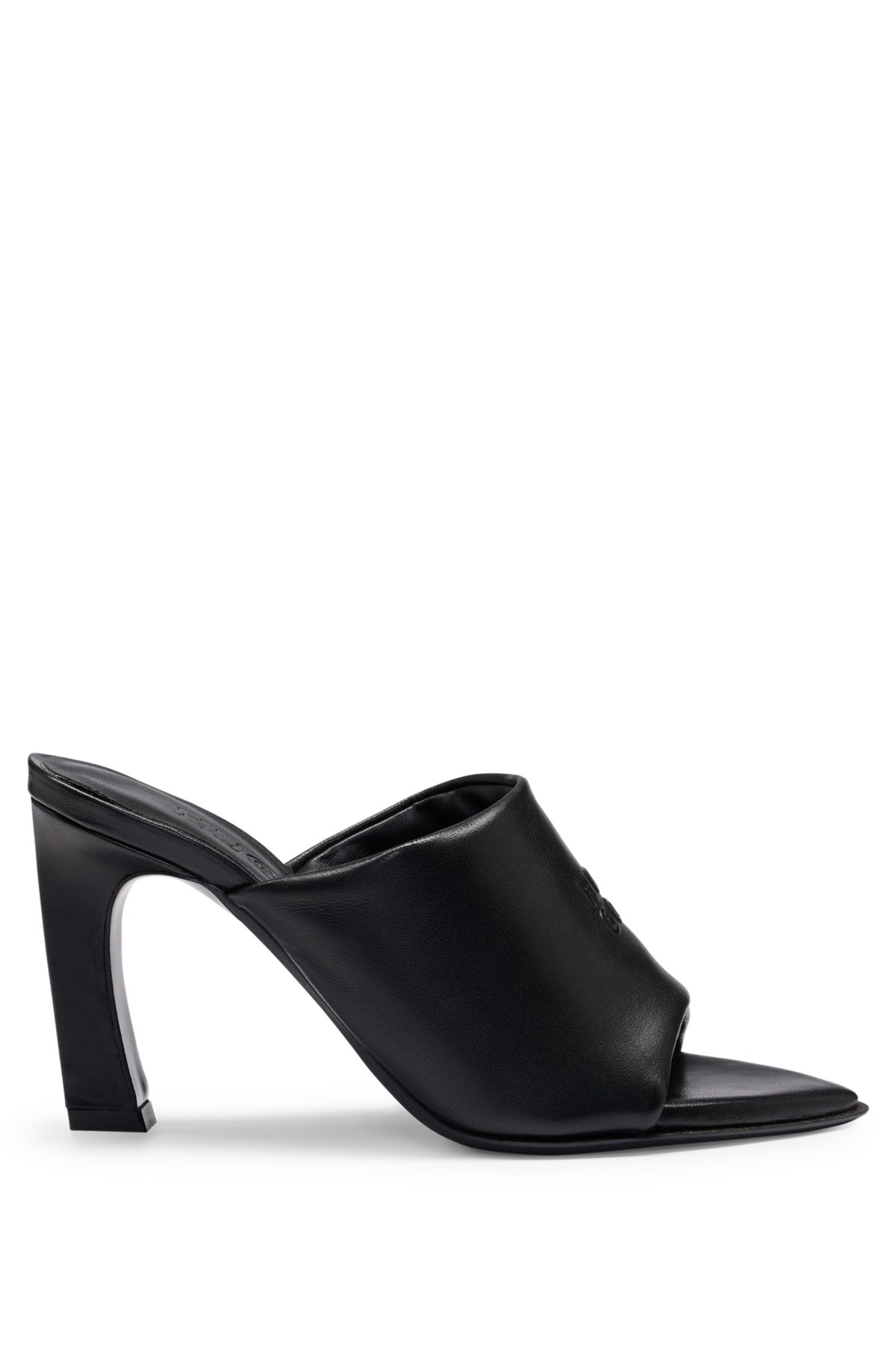 Padded-leather mules with stacked logo and open toe, Black