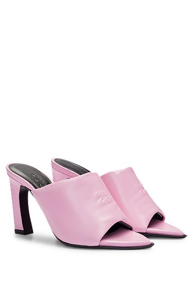 Padded-leather mules with stacked logo and open toe, light pink