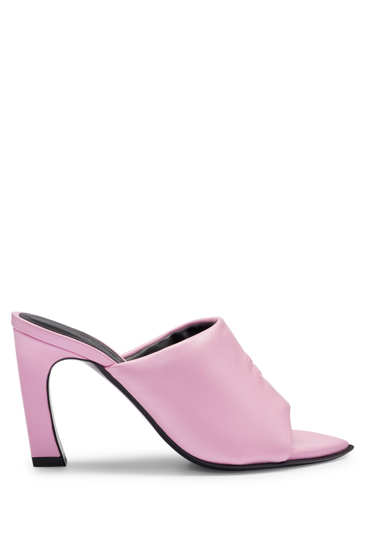 Padded-leather mules with stacked logo and open toe, light pink
