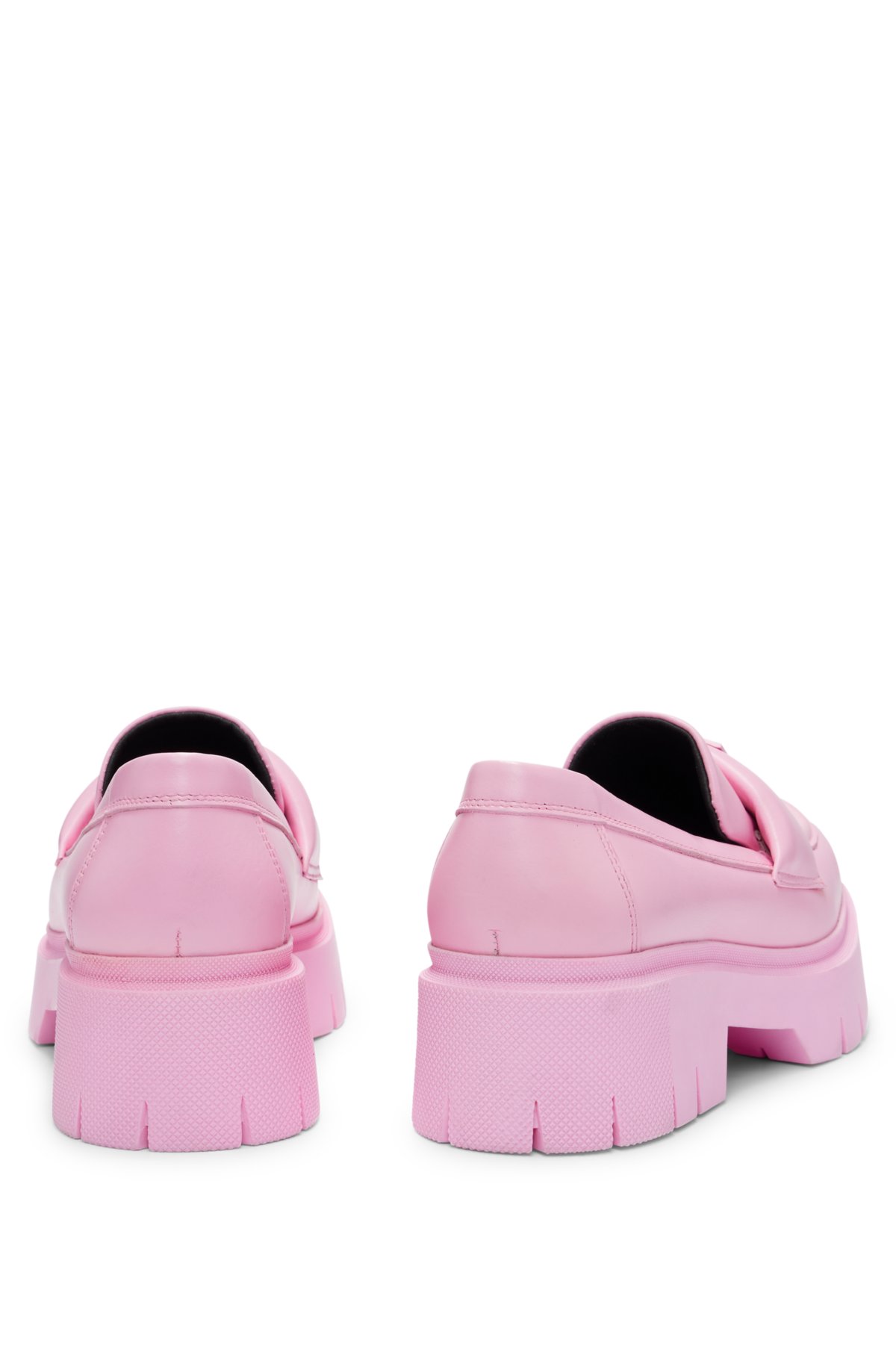 Leather loafers with platform sole and branded strap, light pink