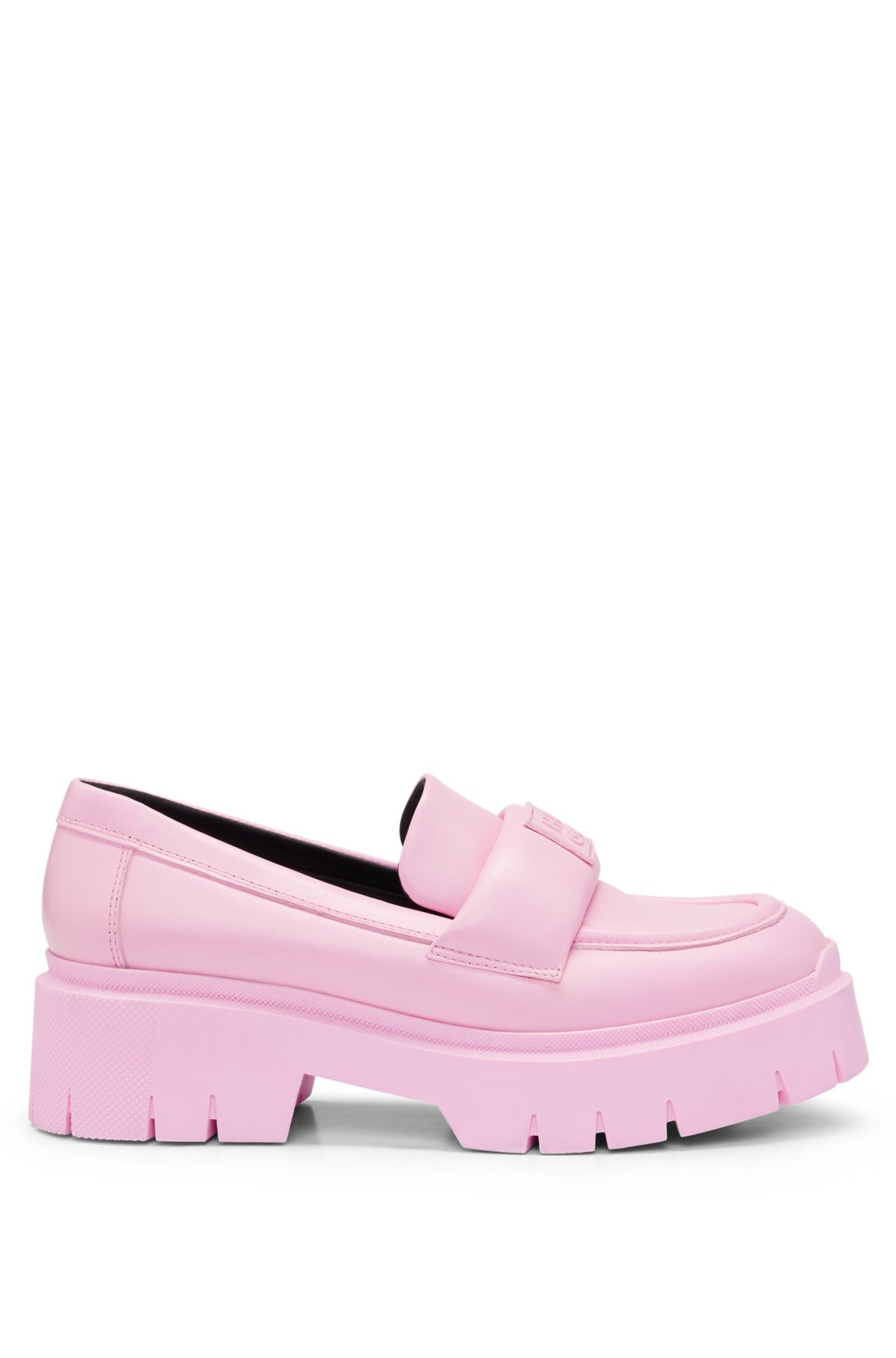 Leather loafers with platform sole and branded strap, light pink