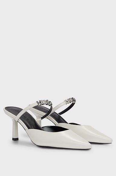 Nappa-leather buckle-closure sandals with logo trim, White