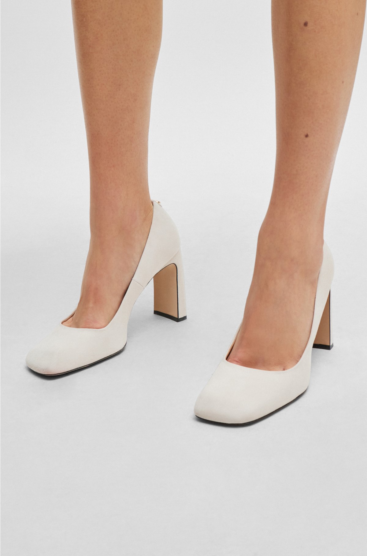 Suede pumps with 9cm heel and branded trim, White