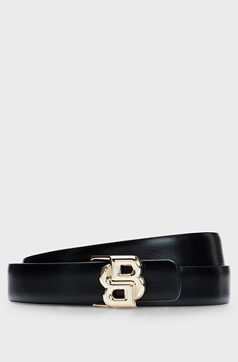 Reversible belt in Italian leather with double-monogram buckle, Black