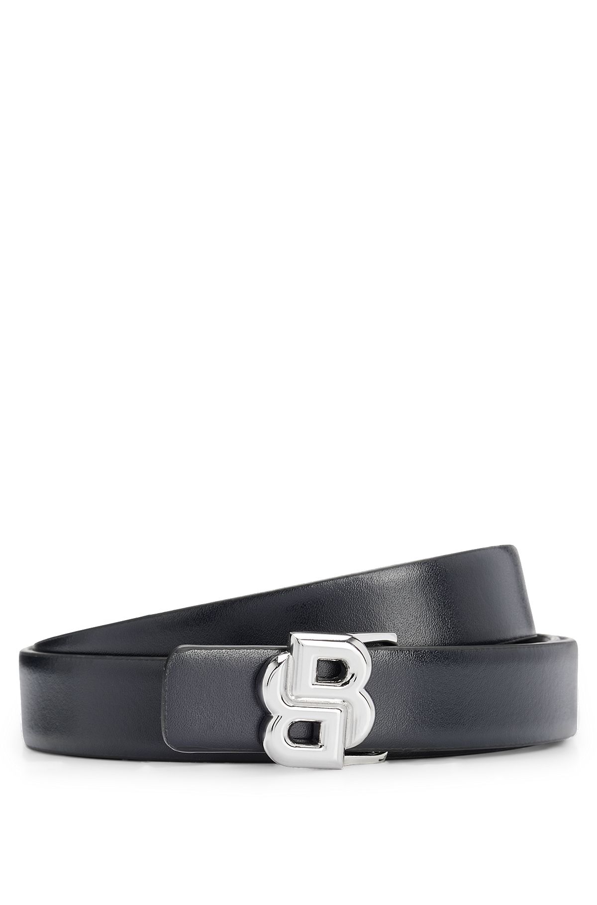 Reversible leather belt with Double B monogram buckle, Dark Blue