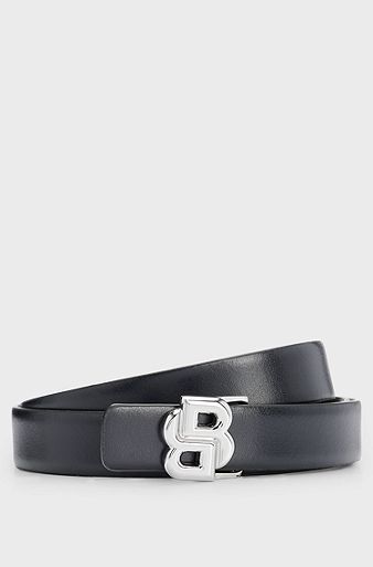 Reversible leather belt with Double B monogram buckle, Dark Blue