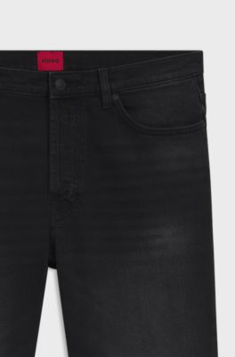 Tapered-fit jeans in black stretch denim, Black