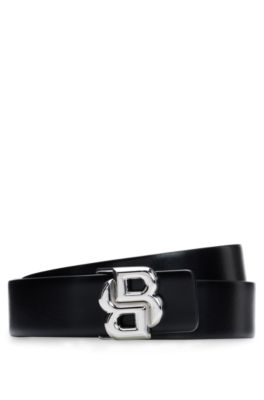 BOSS Reversible belt in Italian leather with double monogram buckle