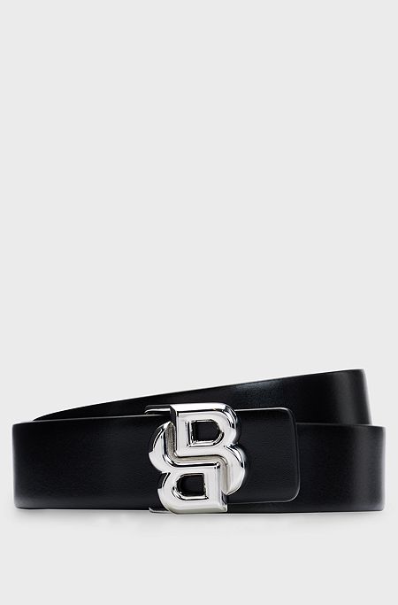 Reversible belt in Italian leather with double-monogram buckle, Black