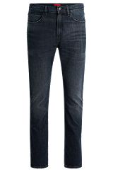 Slim-fit jeans in stretch denim with used effects, Dark Grey