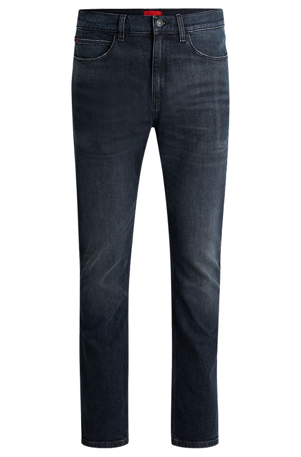 Slim-fit jeans in stretch denim with used effects, Dark Grey