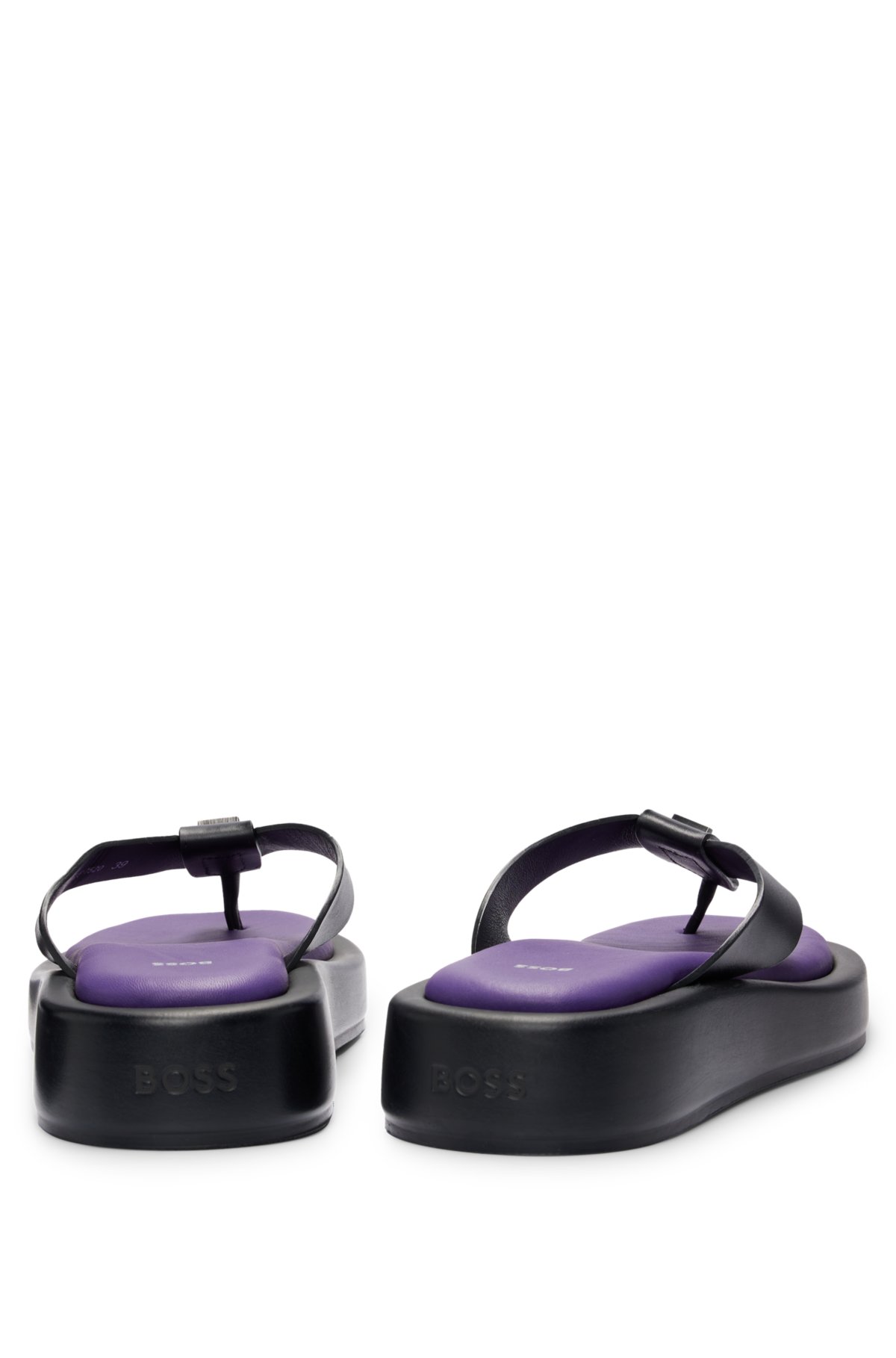 NAOMI x BOSS leather platform thong sandals with branded trim, Dark Purple