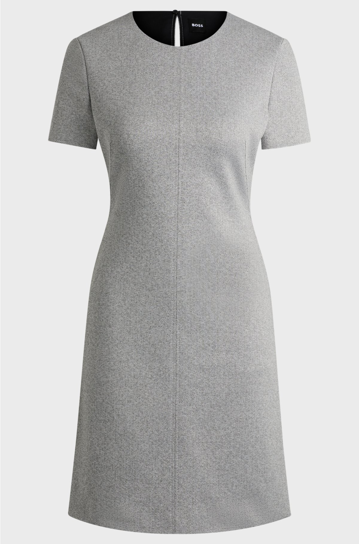 Short-sleeved dress in herringbone jersey, Light Grey