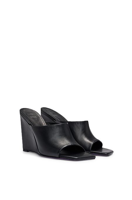 NAOMI x BOSS wedge-heel mules in leather, Black