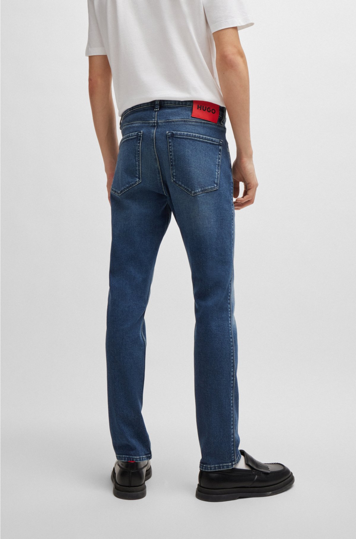 Extra-slim-fit jeans in blue stretch denim, Blue