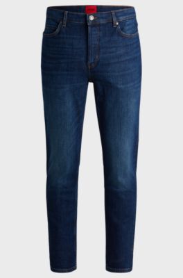 Tapered-fit jeans in dark-blue stretch denim, Dark Blue