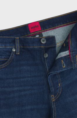 Jean Tapered en denim stretch bleu fonc&eacute;, Bleu fonc&eacute;