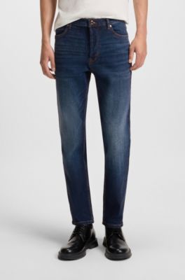 Jean Tapered en denim stretch bleu fonc&eacute;, Bleu fonc&eacute;